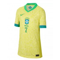 Camisa de Futebol Brasil Vinicius Junior #7 Equipamento Principal Mulheres Copa America 2024 Manga Curta